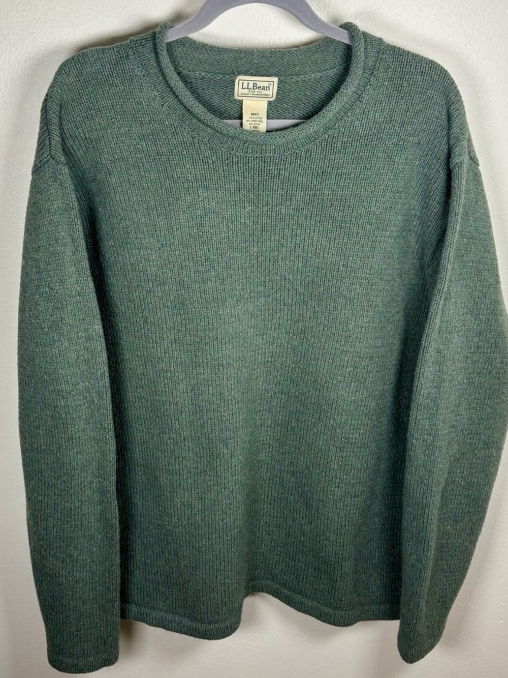 L.L.Bean Men's L Roll Neck Cotton Lambswool Blend Sweater Green Classic Heritage